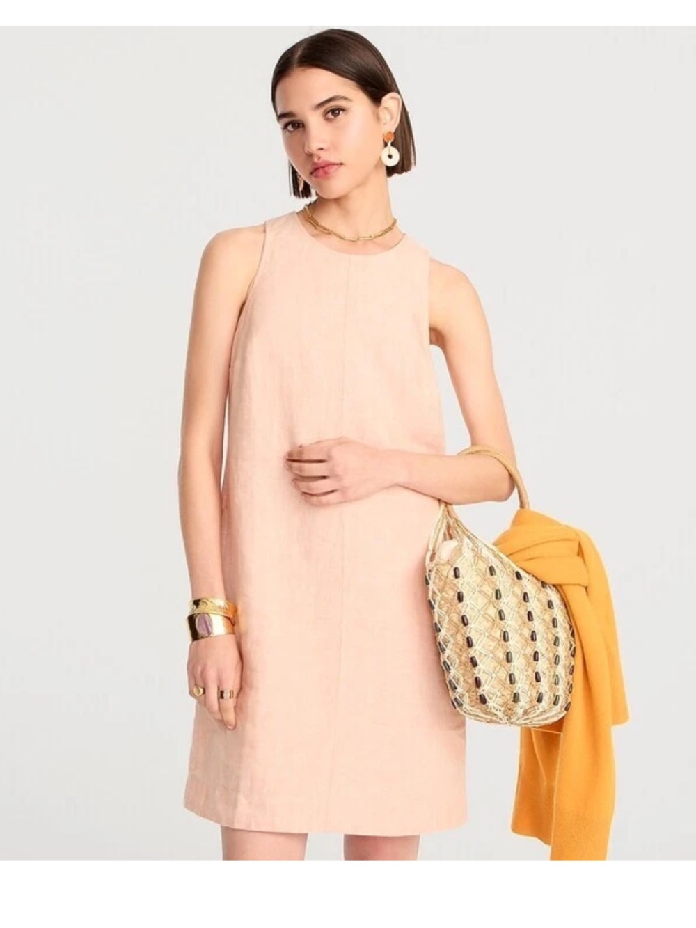 NWT J.Crew Button Back Linen Shift Dress Size Medium Pale Guava Sz LP